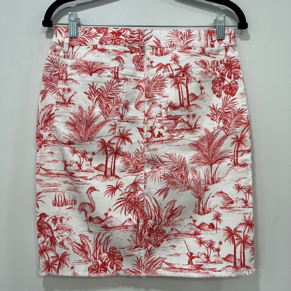 J Mclaughlin Richland Skirt 4 NWT $168 Knee Pencil Denim Heron Toile Coral White - Picture 4 of 9